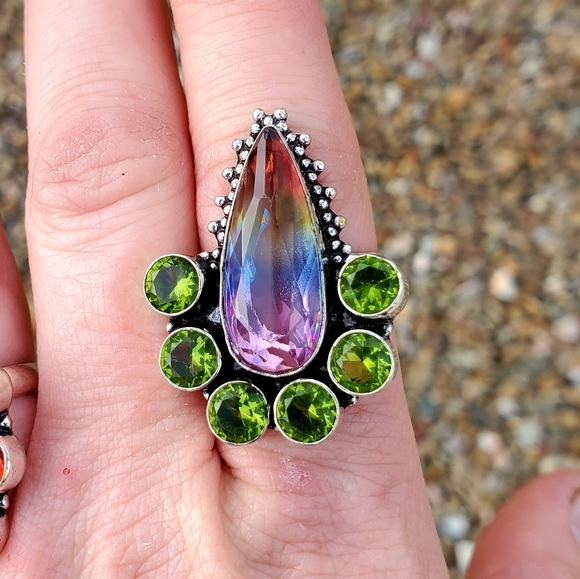 New Bi-Color Tourmaline & Peridot 925 Silver Ring. - Picture 12 of 12